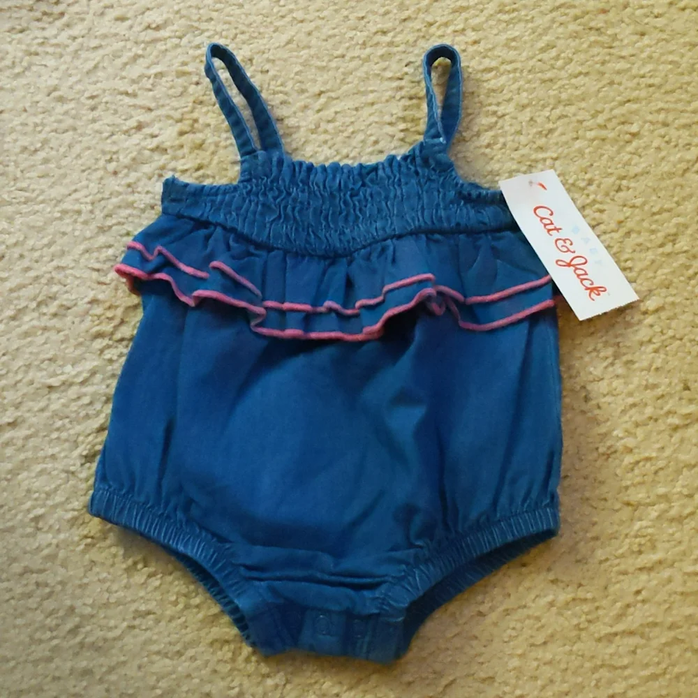 New with Tags Cat & Jack Denim Tank Ruffle Romper Size Newborn